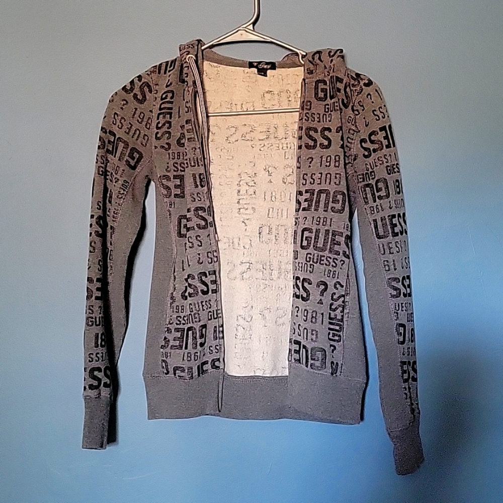 GUESS Ladies Grey/Black Light Zip-up Sweatershirt/Hoodie-Size XS